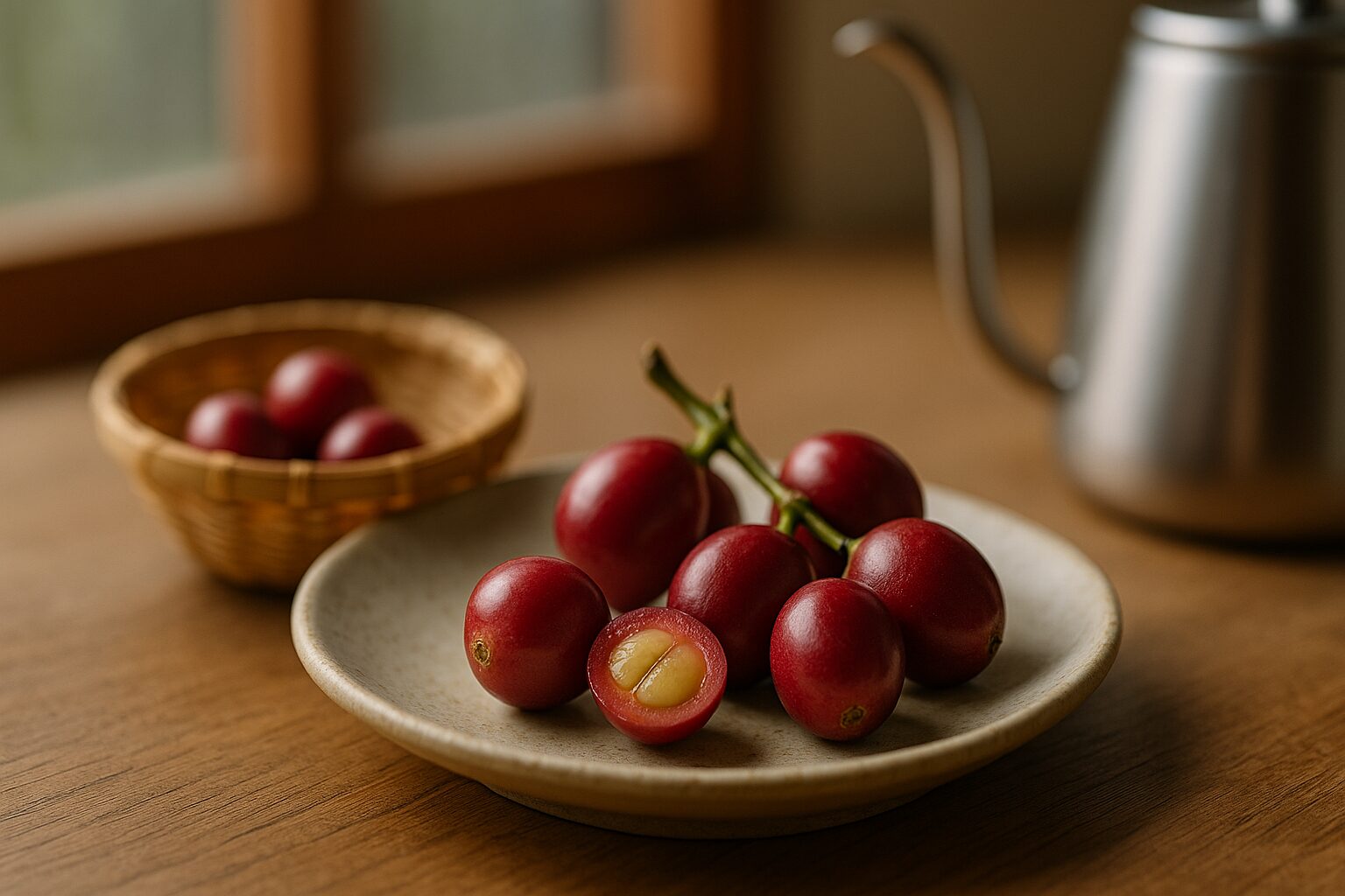 コーヒーの実 味を感じる完熟果と断面