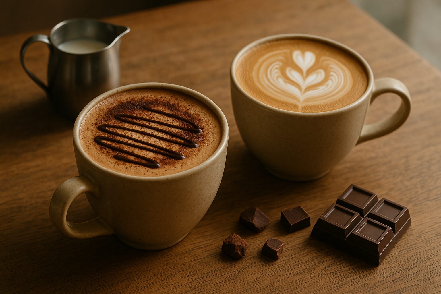 カフェモカとラテの違いを示す2杯