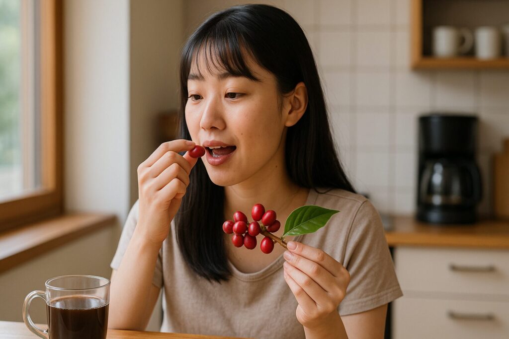 コーヒーの実 味を感じる完熟果と断面
