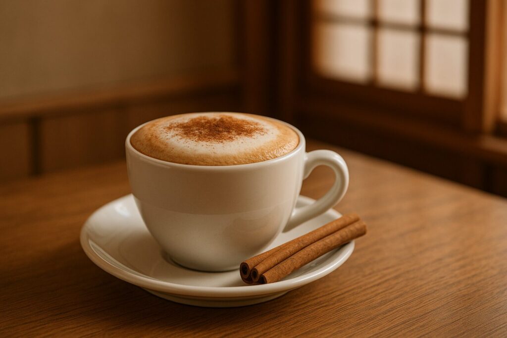 カプチーノとはシナモンを添える日本人男性