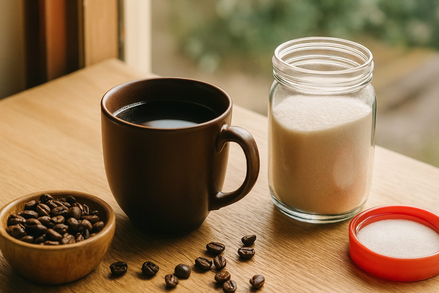 ネスレブライト体に悪いを想起させる湯気立つコーヒーと粉末クリーマー