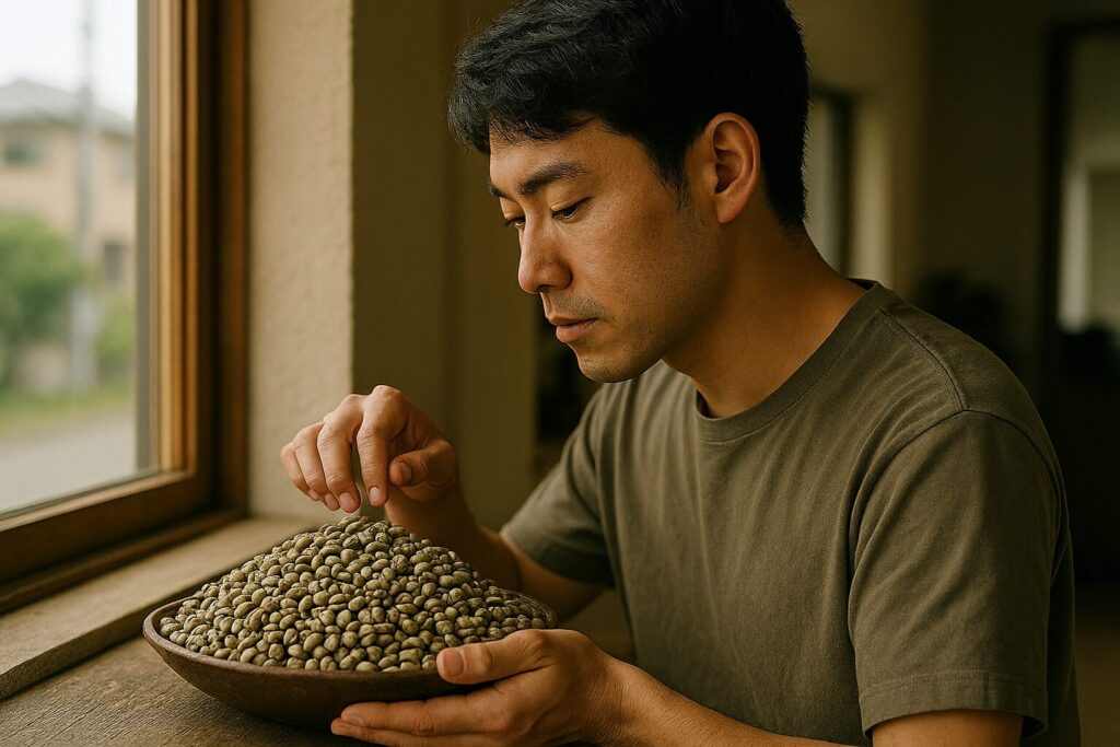 コーヒー豆 焙煎前の状態を示す写真