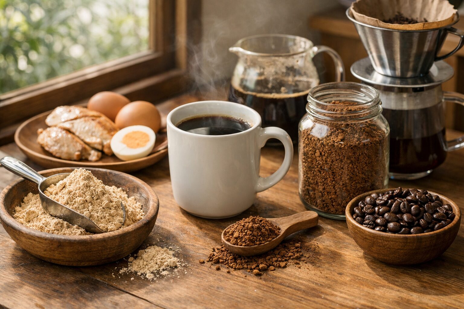 インスタントコーヒーとタンパク質飲料
