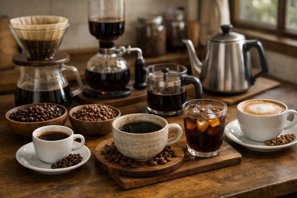 焙煎別に並んだコーヒーの味の違い