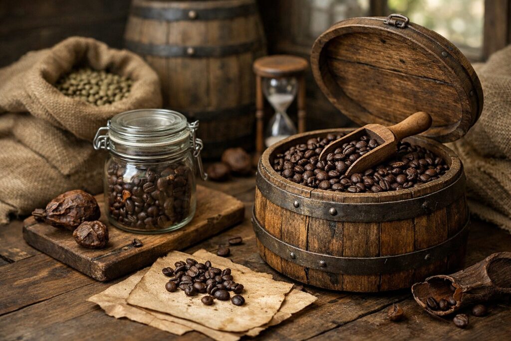 熟成中のコーヒー豆の保存環境