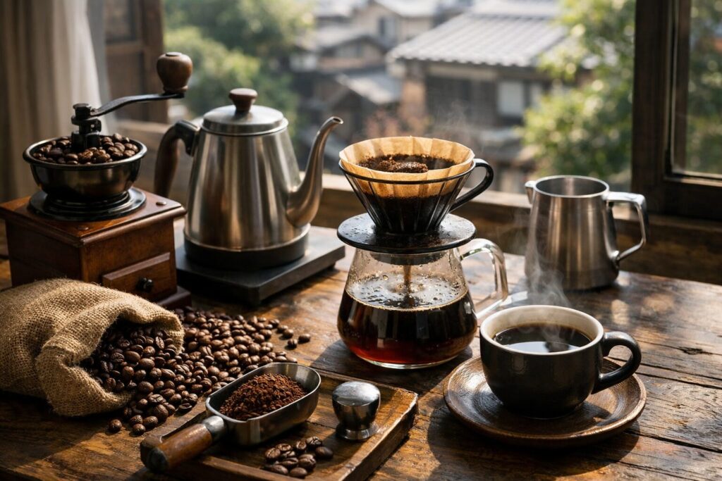 コーヒーを楽しむ趣味の雰囲気