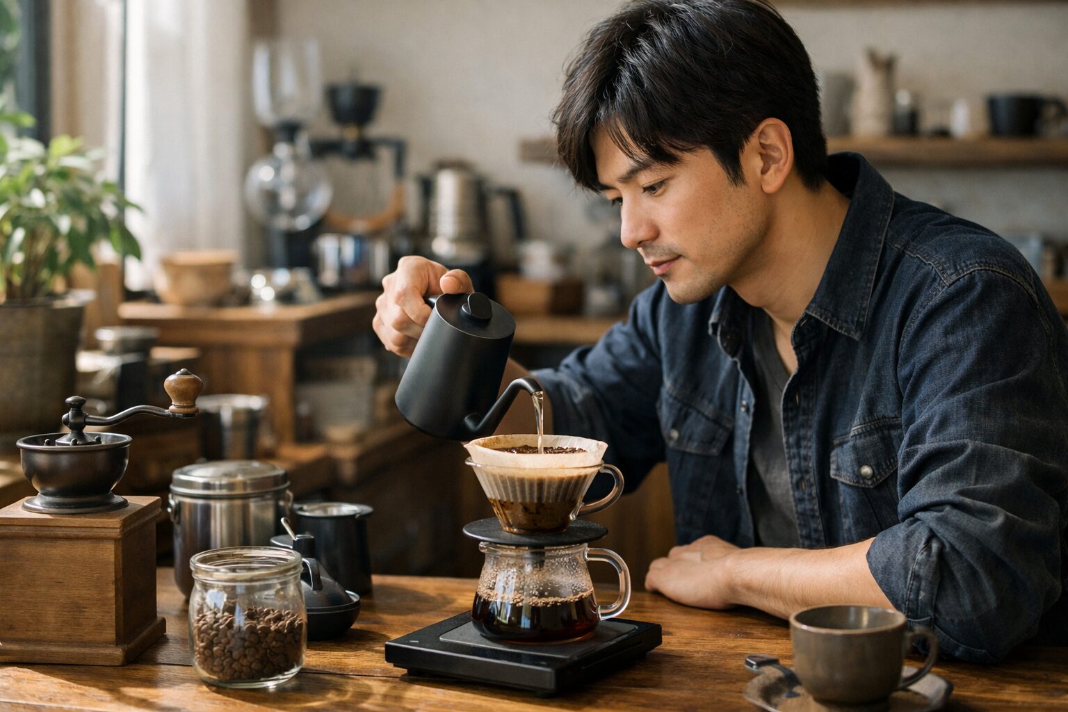 コーヒーを楽しむ日本人男性