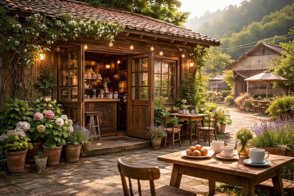 村で開業したカフェの外観