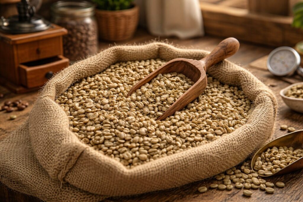 焙煎前の生コーヒー豆の状態