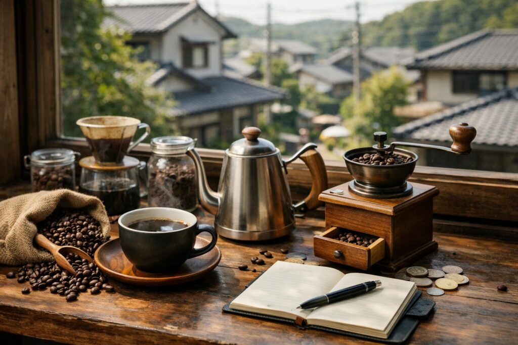 自宅でコーヒー副業の作業風景