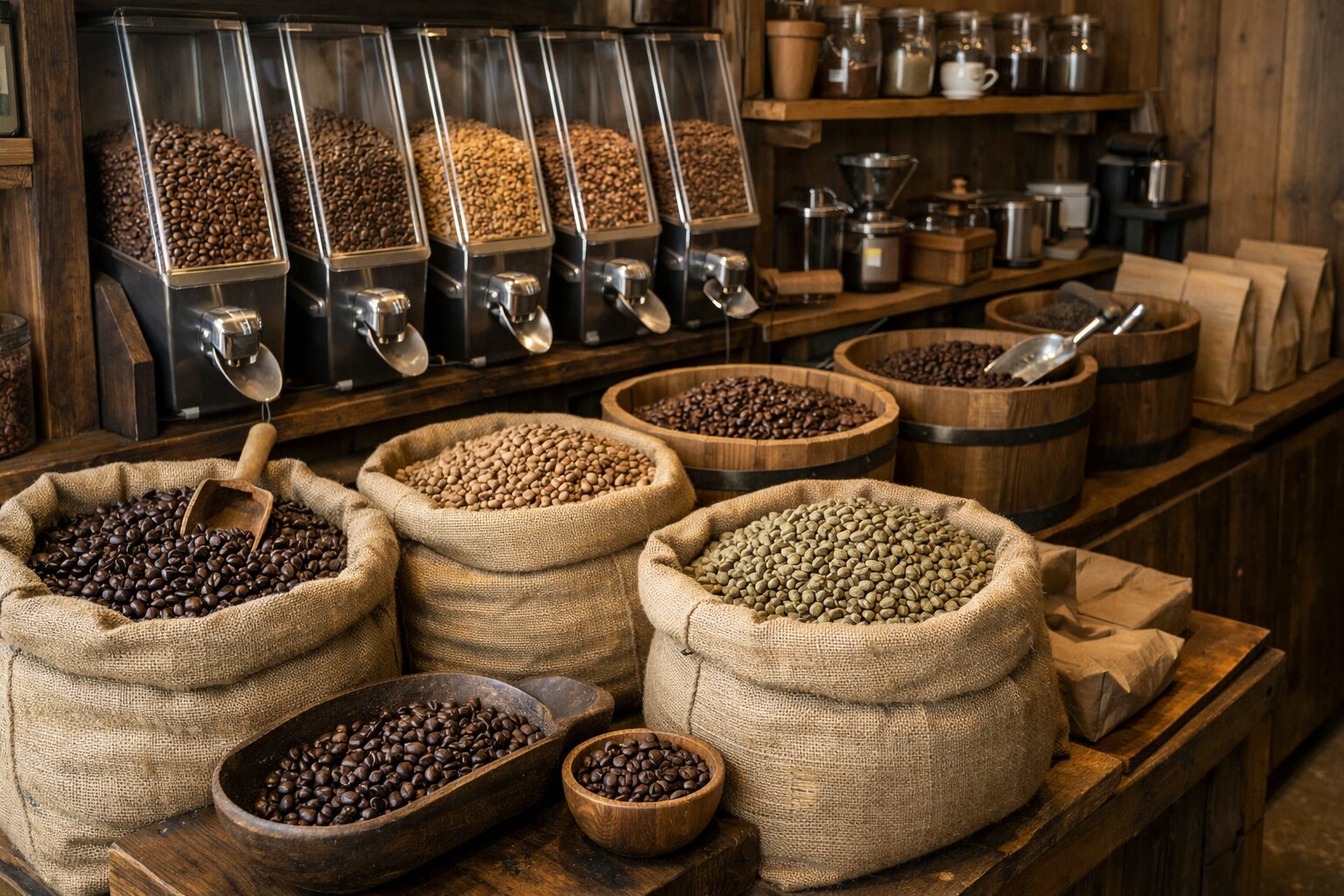 店頭に並ぶコーヒー豆販売コーナー