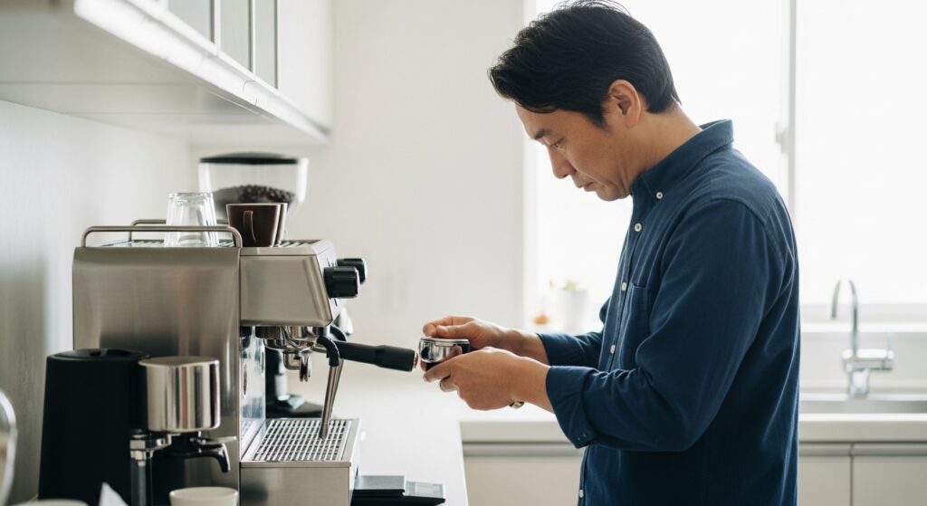 日本人男性がコーヒー氷を作る手順