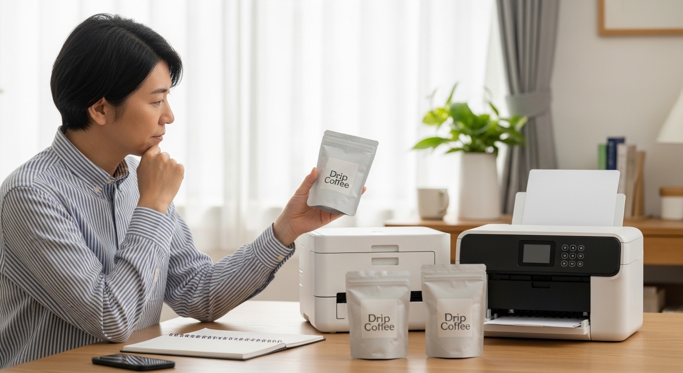 日本人女性が袋印刷の設定を確認