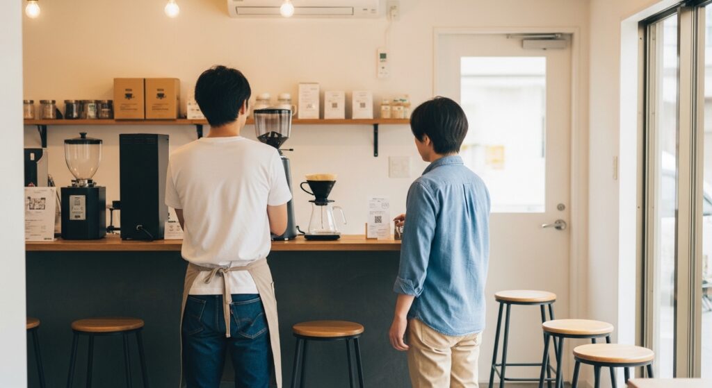 日本人男性がコスタリカコーヒーを抽出する様子