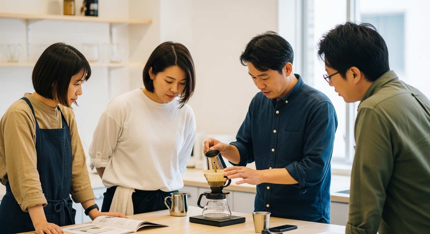 日本人男性がドリップの酸味を調整