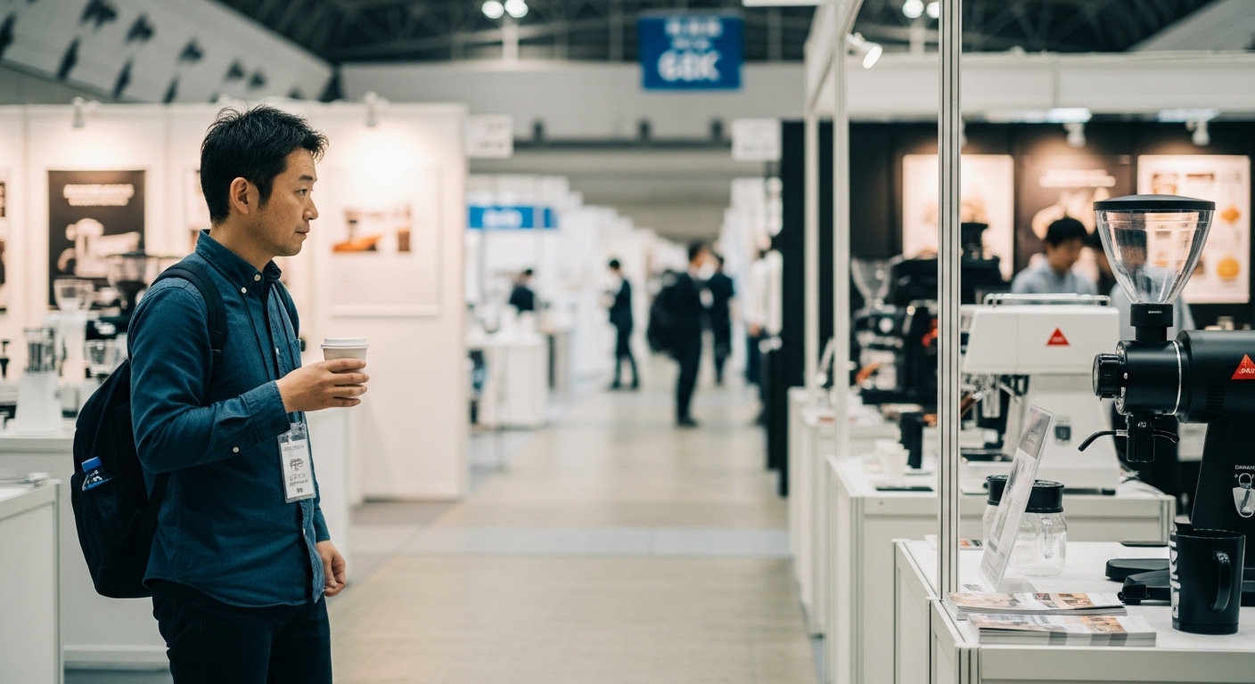 日本人男性がSCAJ会場を見て回る様子
