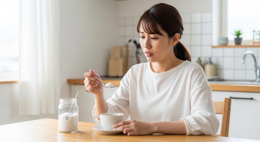 日本人女性が成分を確認する様子