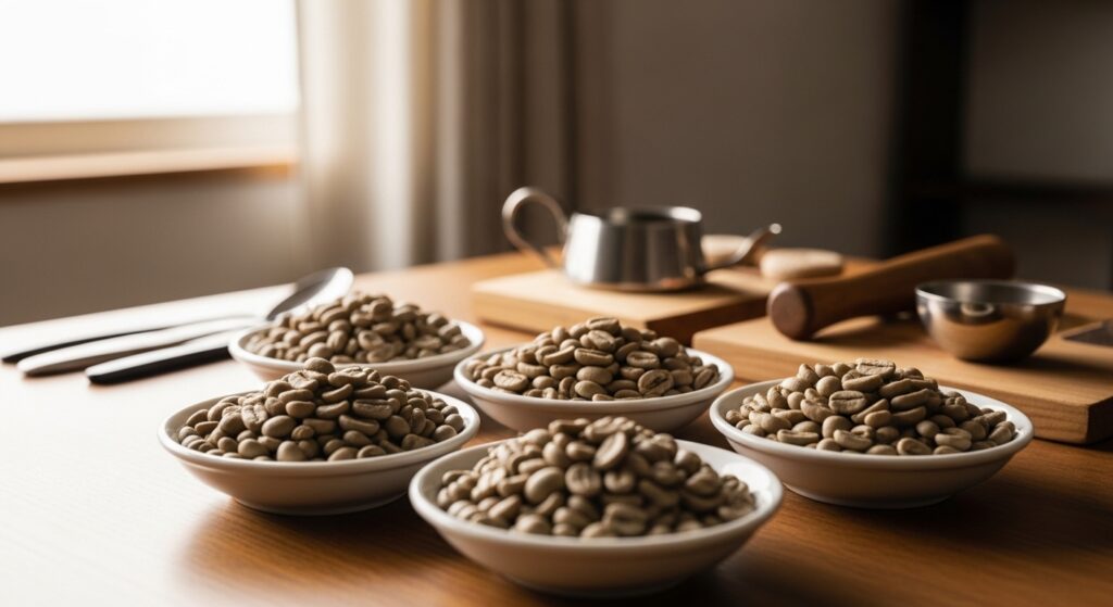 焙煎前の珈琲生豆と選び方の比較