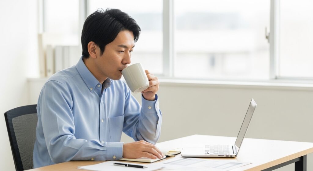 カフェを始める人の本|開業準備で読むべき7ジャンルの選び方 7 カフェ開業準備に役立つ本を読みながらコーヒーを楽しむ落ち着いた店内のイメージ