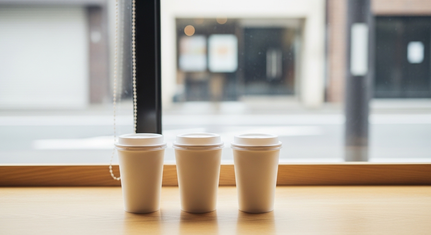 コーヒー豆通販のコスパ比較をテーマに、複数の焙煎豆やコーヒーツールが整然と並ぶ落ち着いた空間