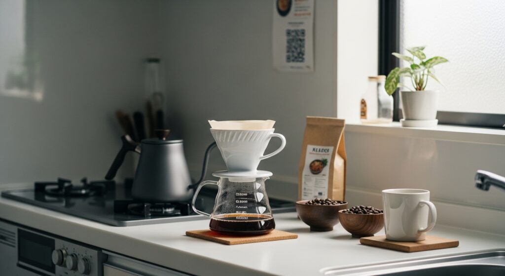 コーヒーDIYで自宅時間が変わる|自作器具の盲点とは? 9 コーヒーDIYで自作器具を試しながら自宅時間の楽しみ方や使い勝手を確認しているイメージ