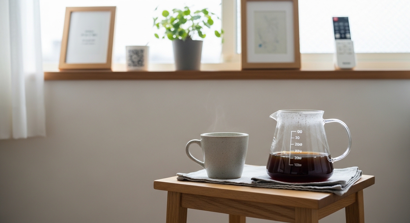 コメダ珈琲のカフェインレスコーヒーとスイーツが並ぶ、温かみのある落ち着いた喫茶店テーブルの風景