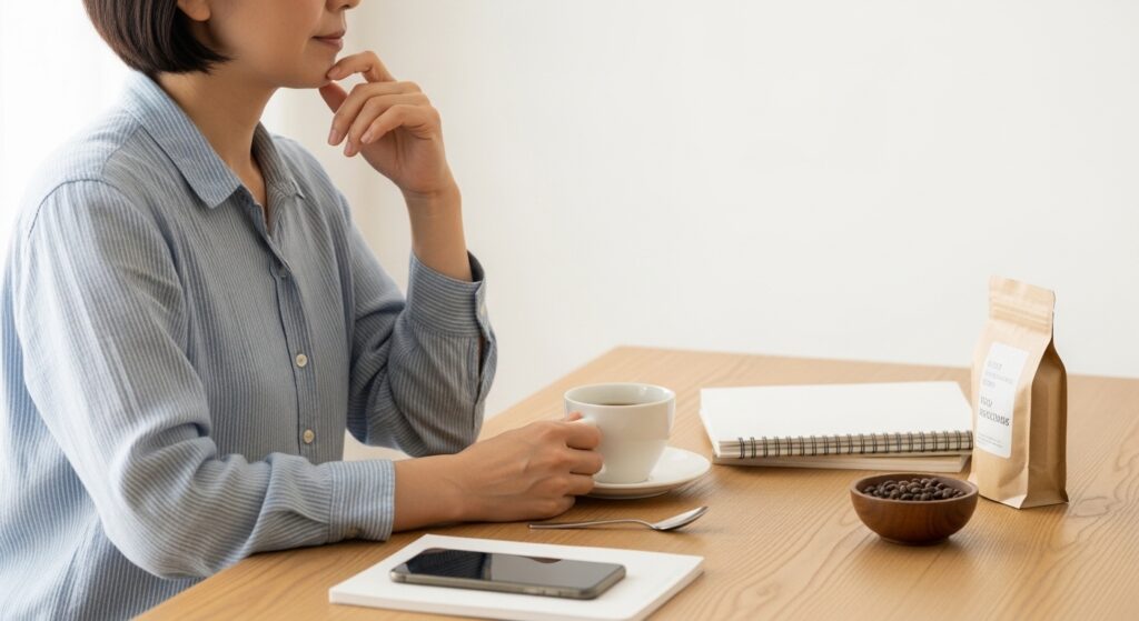 自宅でコーヒー焙煎を行いながら換気や時間帯による匂いの違いを確認しているイメージ