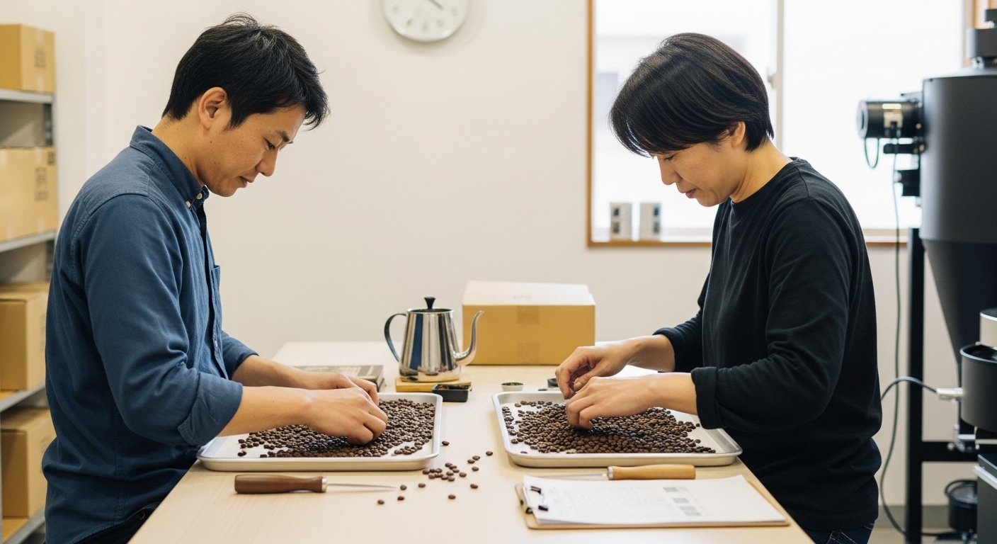 コーヒーのアメリカーノを作るため、エスプレッソとお湯の比率を調整しながら味を確認する男性の朝時間