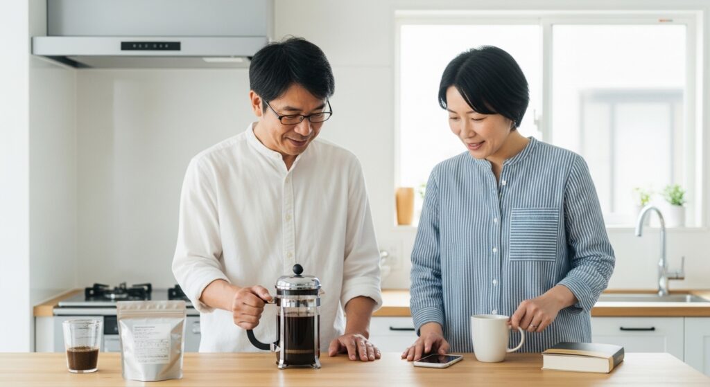 コーヒー生豆を個人輸入する際に輸送ルートや品質管理を比較検討しているイメージ