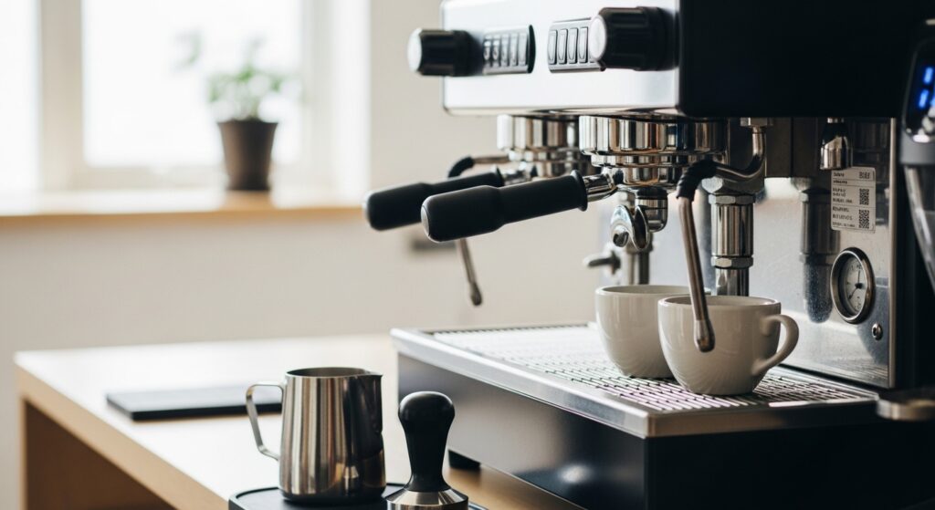 エペイオス電動コーヒーミル ESSENCEを使い、自宅で豆を挽きながらコーヒーを淹れる落ち着いたカフェ風シーン