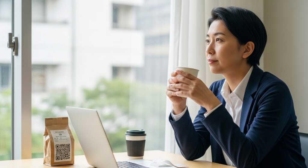 ボダムのコーヒーグラインダーを使って豆を挽く様子と、価格以上の性能を感じさせる洗練されたコーヒー空間
