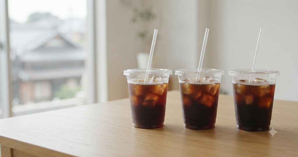 コンビニアイスコーヒーを比較|最安だけでは見落としがち 17 コンビニ各社のアイスコーヒーを飲み比べながら違いや特徴を比較する様子を表すイメージ画像