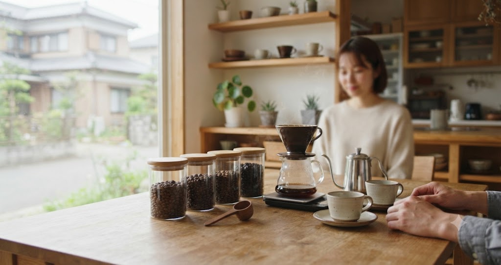 コーヒーに合うクリープのおすすめは?選び方で味が変わる 17 ドリップ器具配置を表すイメージ画像