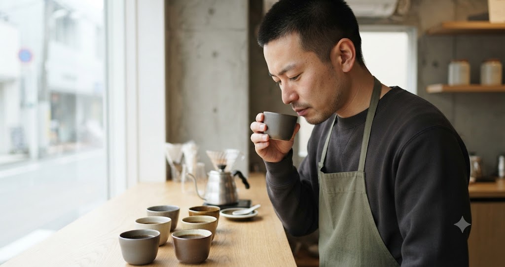長倉珈琲焙煎所はどんな店?深煎り好きが見落とせない理由 17 焙煎度別の豆比較作業を表すイメージ画像