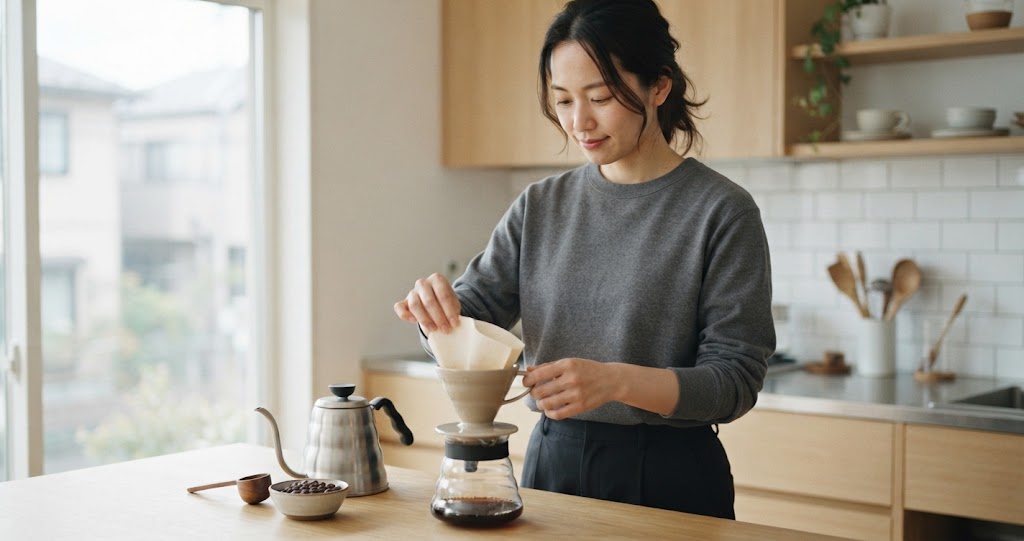 複数のコーヒー豆を試す様子を表すイメージ画像