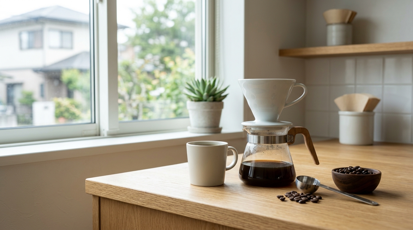 ダイソーのコーヒースプーンが便利をイメージした、複数のコーヒースプーンやコーヒー用品が並ぶ様子を表すイメージ画像