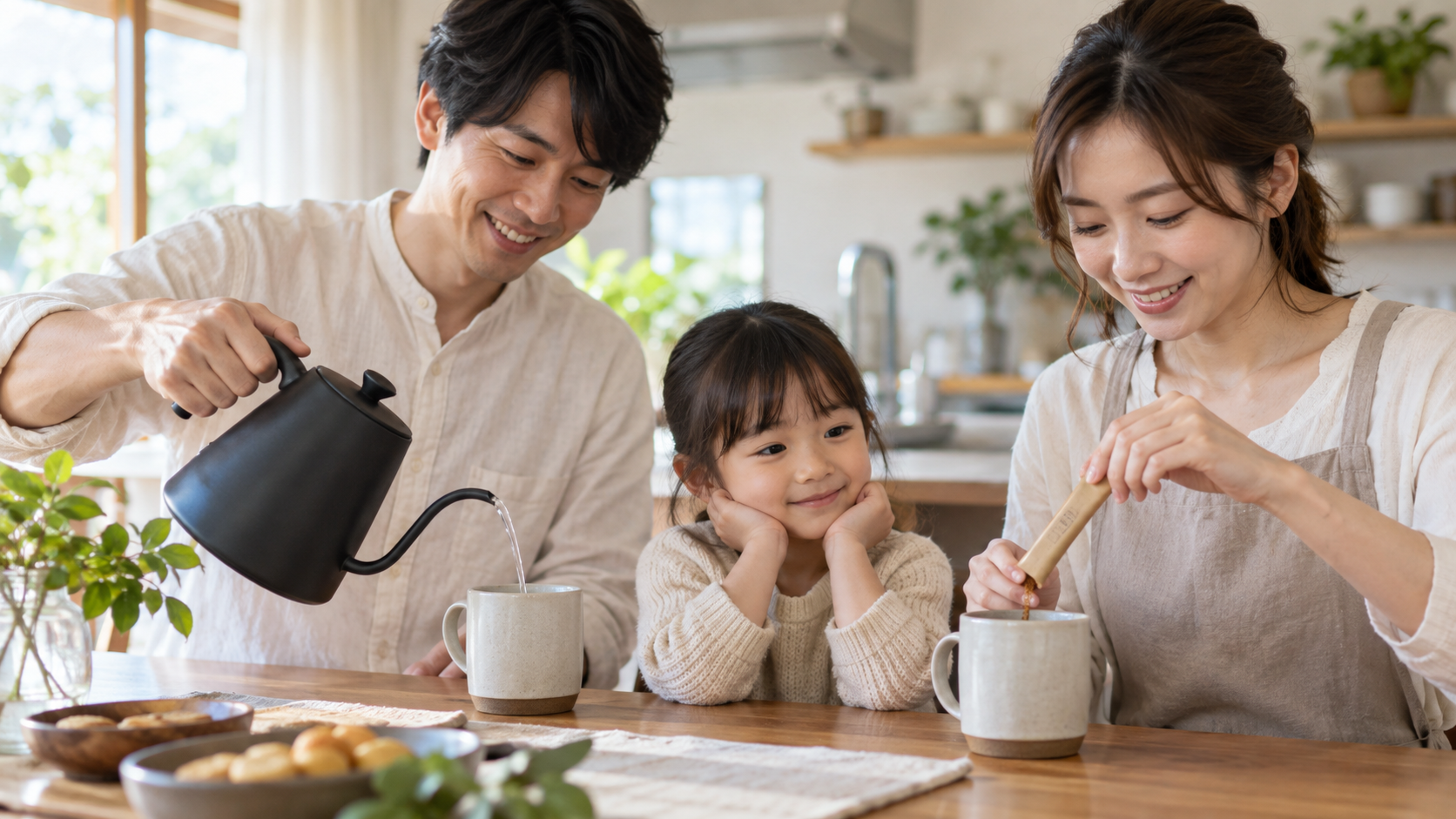 スティックコーヒーを手軽に淹れる様子を表すイメージ画像